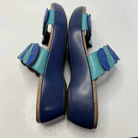 Dansko Sandals Womens 39 Dee Casual Slip On Two Strap Slip On Wedge Slide Blue - Picture 10 of 12